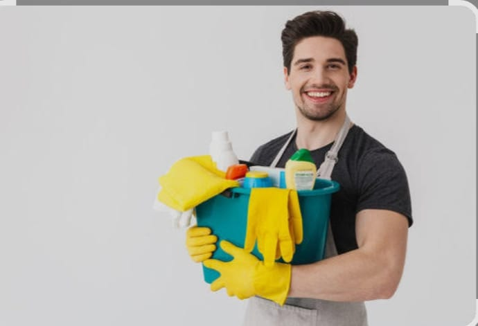 Housekeeper cleaning floor